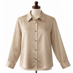Lord & Taylor 100% Silk Button-Front Champagne Beige Blouse Size 14 Petite